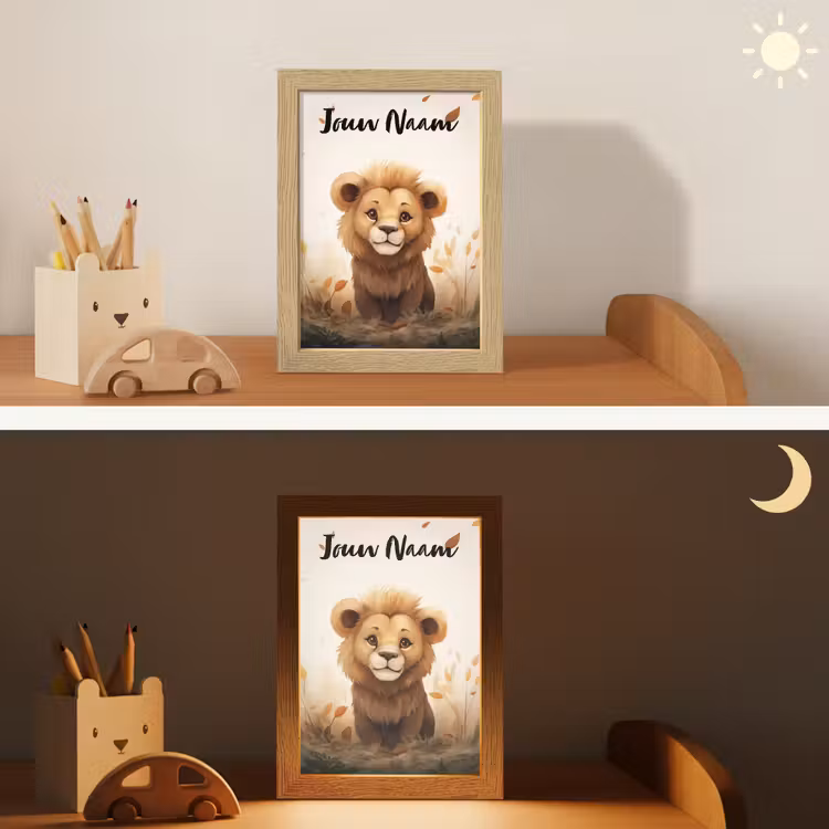 Leeuw - Dieren - Kinderen - Bruin - Meisje Light Box met kabel (Kinderlampje) klein -sfeer3_kind