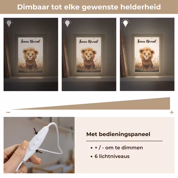 Leeuw - Dieren - Kinderen - Bruin - Meisje Light Box met kabel (Kinderlampje) klein -USP_dimbaarNL