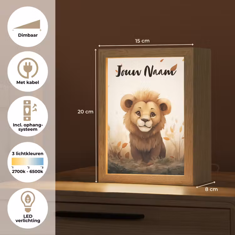 Leeuw - Dieren - Kinderen - Bruin - Meisje Light Box met kabel (Kinderlampje) klein -USP_NL