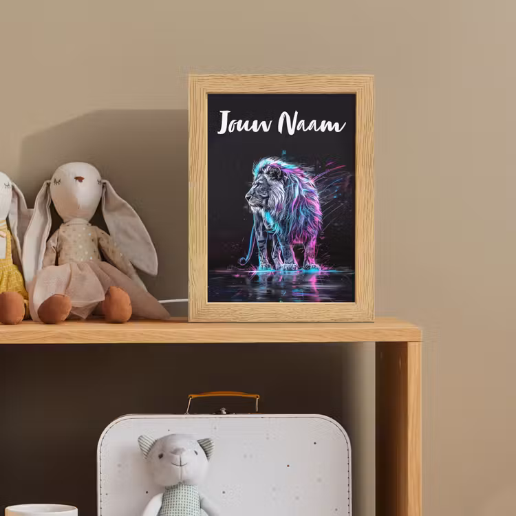 Leeuw - Kleuren - Zwart - Dieren Light Box met kabel (Kinderlampje) klein -sfeer2_kind