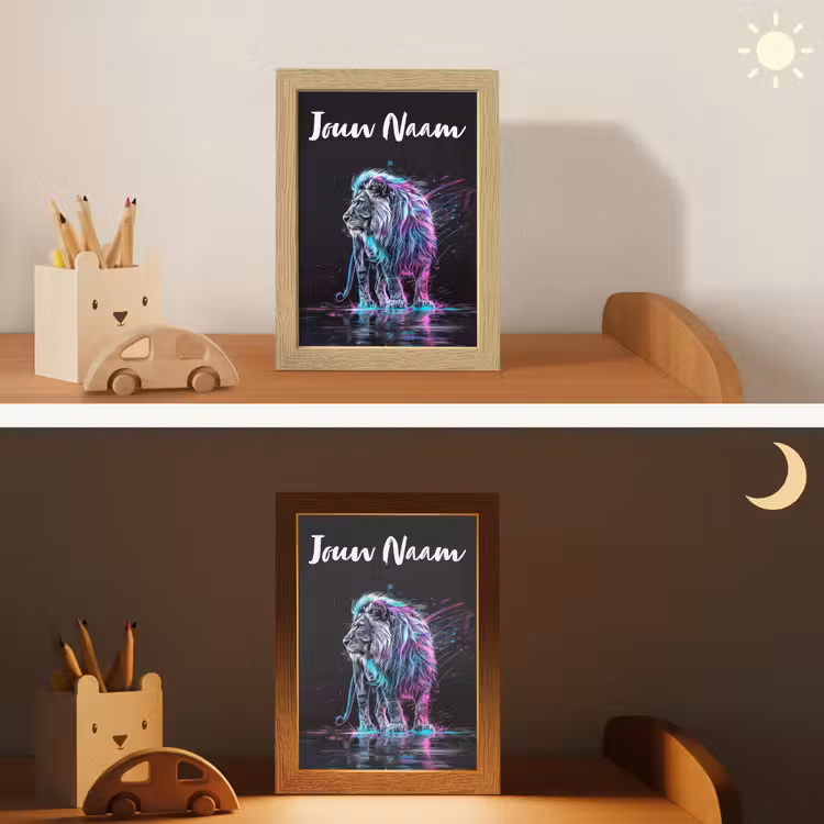 Leeuw - Kleuren - Zwart - Dieren Light Box met kabel (Kinderlampje) klein -sfeer3_kind