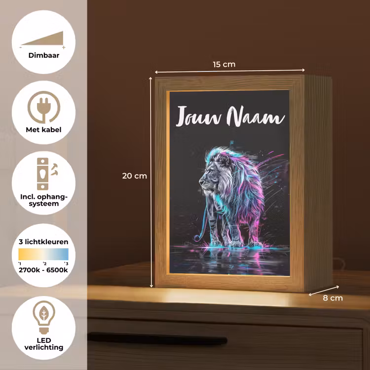 Leeuw - Kleuren - Zwart - Dieren Light Box met kabel (Kinderlampje) klein -USP_NL