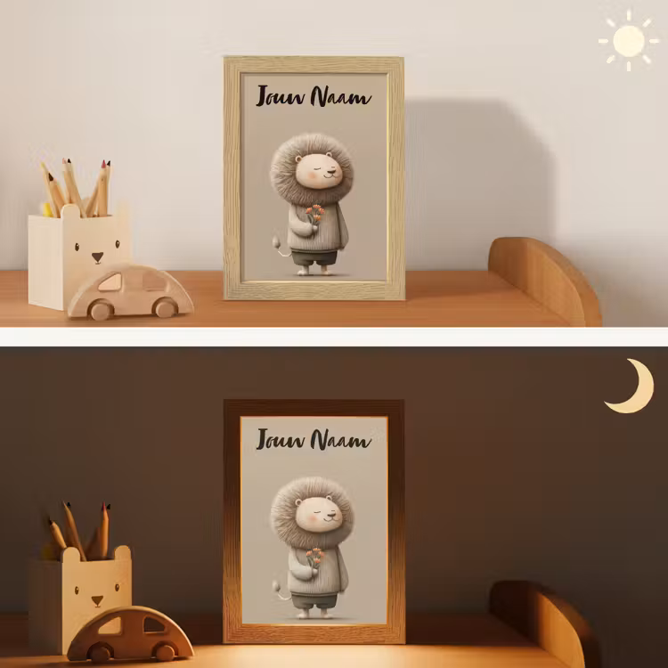 Leeuw - Oranje bloemen - Vriendelijk Light Box met kabel (Kinderlampje) klein -sfeer3_kind