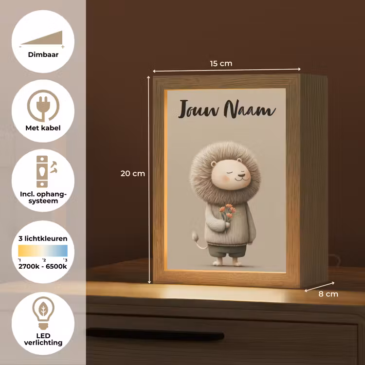 Leeuw - Oranje bloemen - Vriendelijk Light Box met kabel (Kinderlampje) klein -USP_NL
