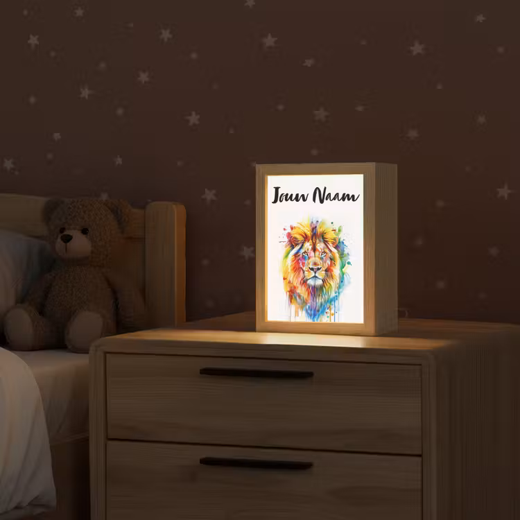 Leeuw - Verf - Kleurrijk - Wit - Dier Light Box met kabel (Kinderlampje) klein -sfeer1_kind