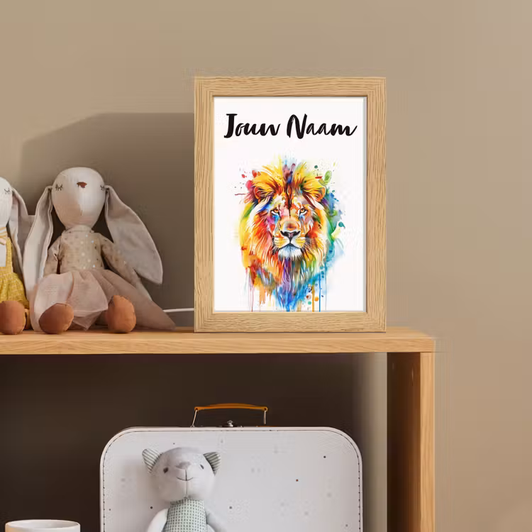 Leeuw - Verf - Kleurrijk - Wit - Dier Light Box met kabel (Kinderlampje) klein -sfeer2_kind
