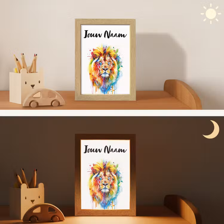 Leeuw - Verf - Kleurrijk - Wit - Dier Light Box met kabel (Kinderlampje) klein -sfeer3_kind