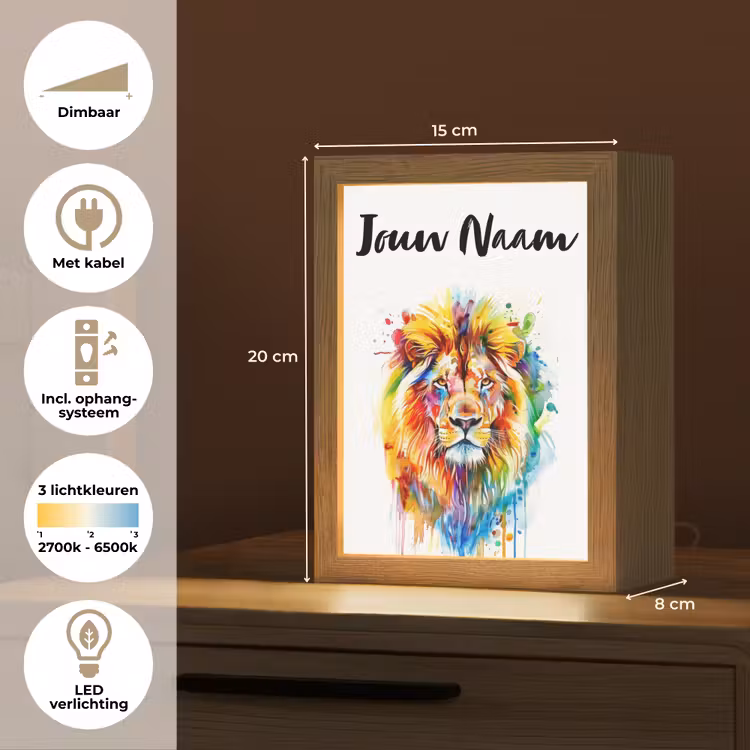 Leeuw - Verf - Kleurrijk - Wit - Dier Light Box met kabel (Kinderlampje) klein -USP_NL