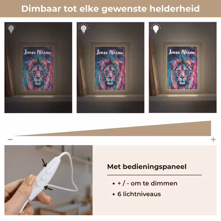 Leeuw - Verf - Kleurrijk - Zwart - Dieren Light Box met kabel (Kinderlampje) klein -USP_dimbaarNL