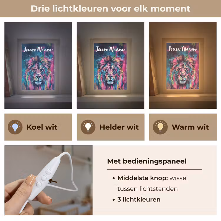 Leeuw - Verf - Kleurrijk - Zwart - Dieren Light Box met kabel (Kinderlampje) klein -USP_lichtkleurNL