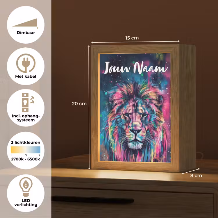 Leeuw - Verf - Kleurrijk - Zwart - Dieren Light Box met kabel (Kinderlampje) klein -USP_NL