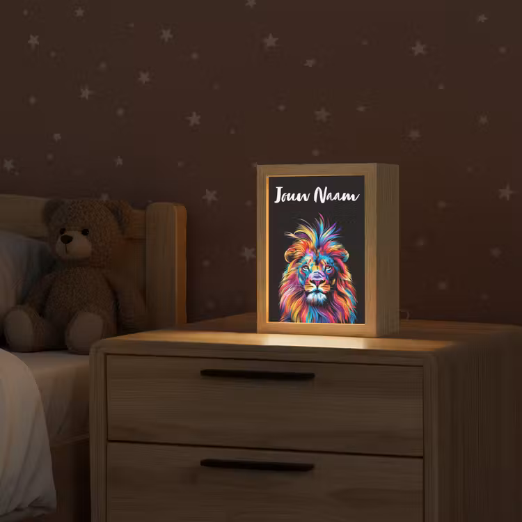 Leeuwen - Kleurrijk - Zwart - Dieren Light Box met kabel (Kinderlampje) klein -sfeer1_kind