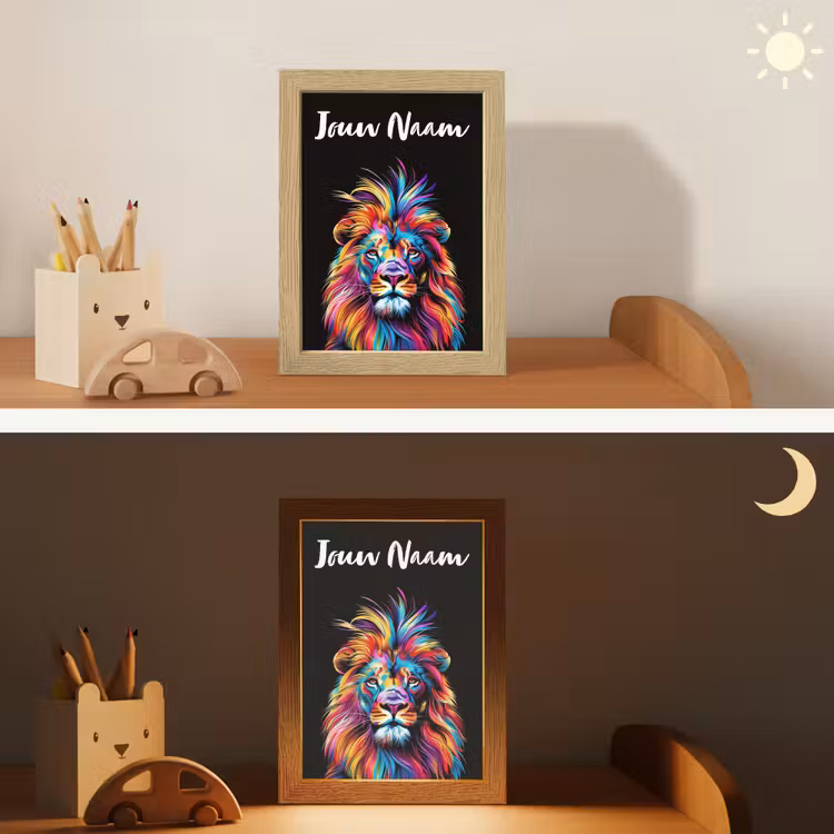 Leeuwen - Kleurrijk - Zwart - Dieren Light Box met kabel (Kinderlampje) klein -sfeer3_kind