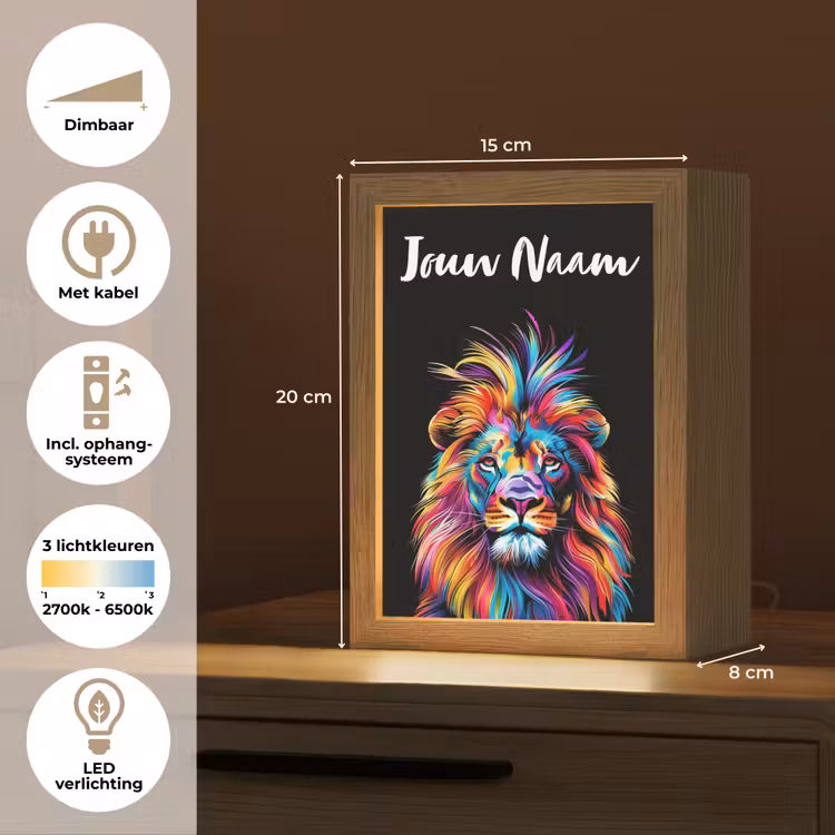 Leeuwen - Kleurrijk - Zwart - Dieren Light Box met kabel (Kinderlampje) klein -USP_NL