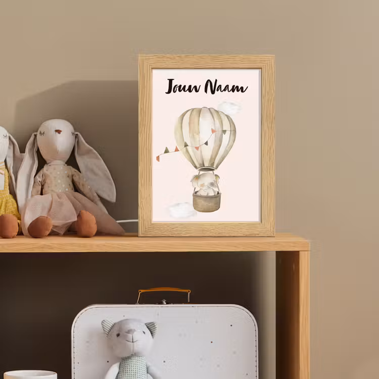 Luchtballon - Olifant - Watercolor - Beige - Dieren Light Box met kabel (Kinderlampje) klein -sfeer2_kind