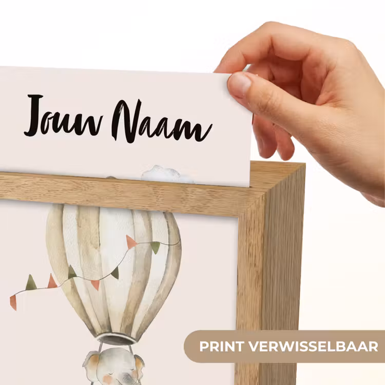 Luchtballon - Olifant - Watercolor - Beige - Dieren Light Box met kabel (Kinderlampje) klein -USP_websiteprintNL