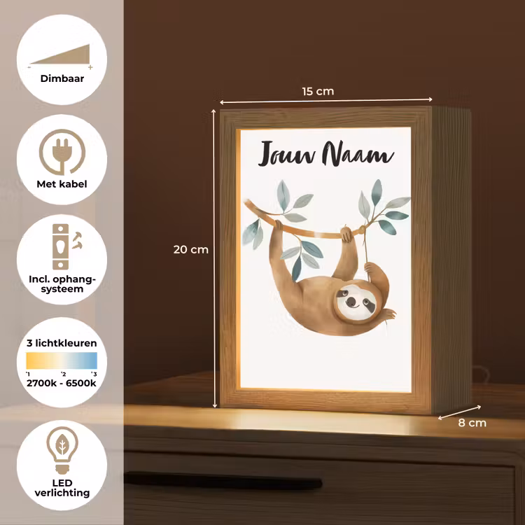 Luiaard - Dier - Jungle dieren Light Box met kabel (Kinderlampje) klein -USP_NL