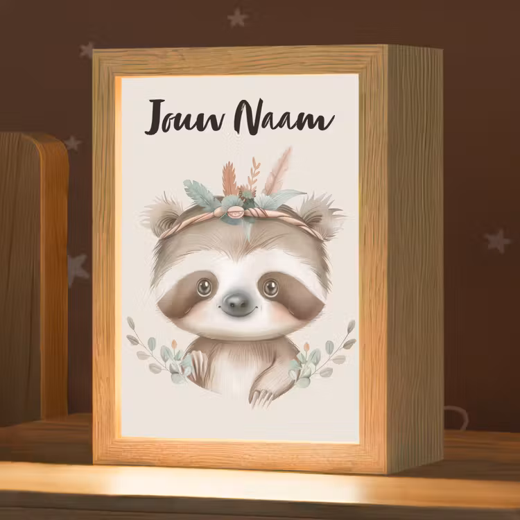 Luiaard - Dieren - Bohemian - Boho Light Box met kabel (Kinderlampje) klein -zzz_3d_website