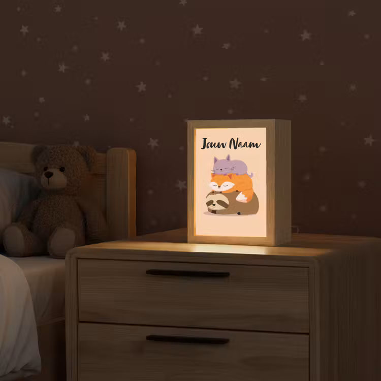 Luiaard - Vos - Kat - Slaperig Light Box met kabel (Kinderlampje) klein -sfeer1_kind