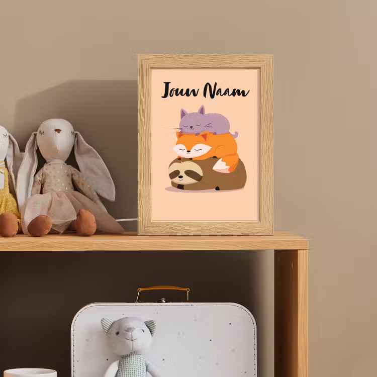 Luiaard - Vos - Kat - Slaperig Light Box met kabel (Kinderlampje) klein -sfeer2_kind