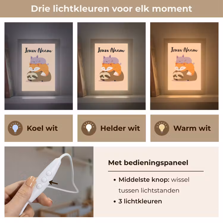Luiaard - Vos - Kat - Slaperig Light Box met kabel (Kinderlampje) klein -USP_lichtkleurNL