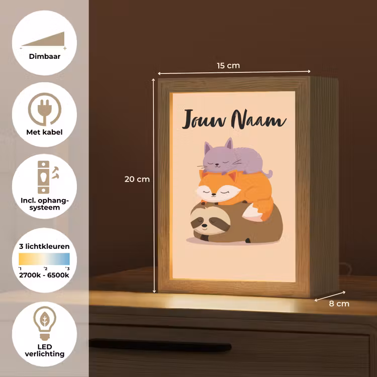 Luiaard - Vos - Kat - Slaperig Light Box met kabel (Kinderlampje) klein -USP_NL