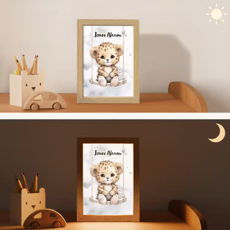 Luipaard - Dier - Kinderen Light Box met kabel (Kinderlampje) klein -sfeer3_kind