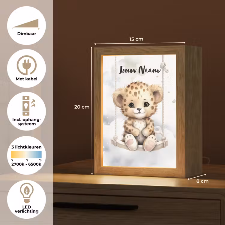 Luipaard - Dier - Kinderen Light Box met kabel (Kinderlampje) klein -USP_NL