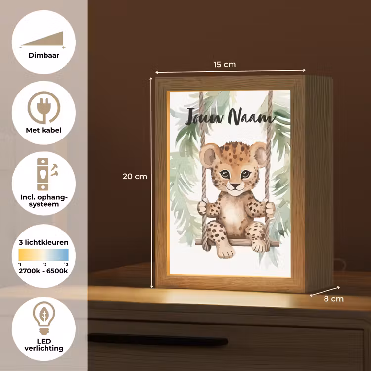 Luipaard - Dier - Kinderen - Jungle Light Box met kabel (Kinderlampje) klein -USP_NL