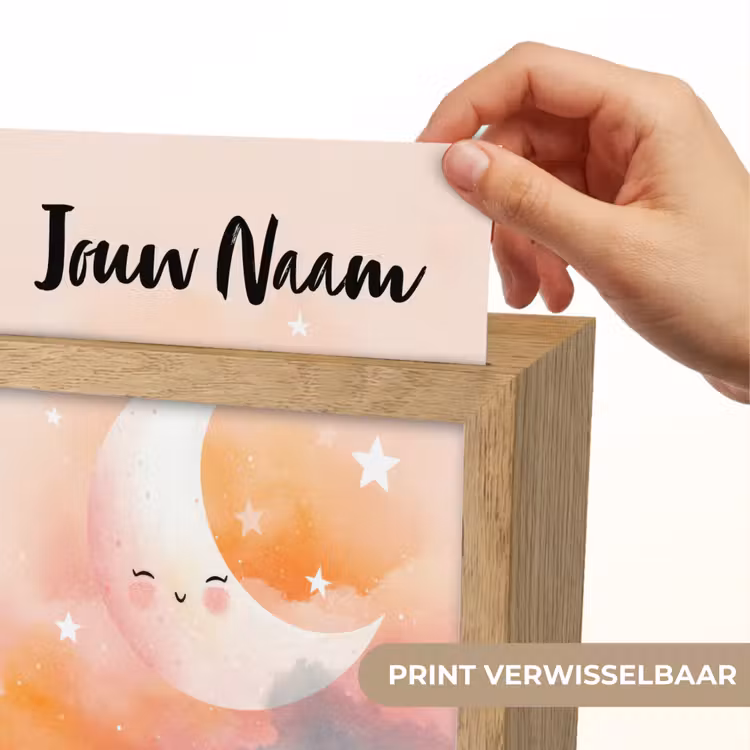 Maan - Gezichtje - Sterren - Roze Light Box met kabel (Kinderlampje) klein -USP_websiteprintNL