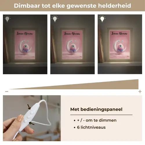 Maan - Monster - Roze Light Box met kabel (Kinderlampje) klein -USP_dimbaarNL