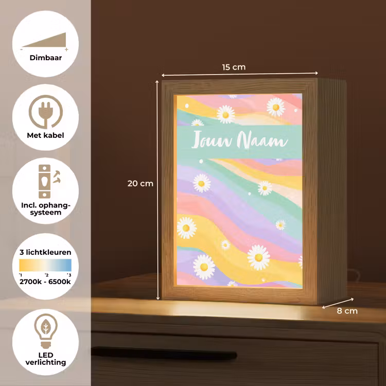 Madeliefjes - Kleurrijk - Pastel Light Box met kabel (Kinderlampje) klein -USP_NL