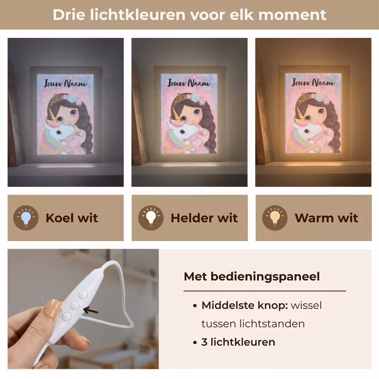 Meisje - Eenhoorn - Glitter Light Box met kabel (Kinderlampje) klein -USP_lichtkleurNL