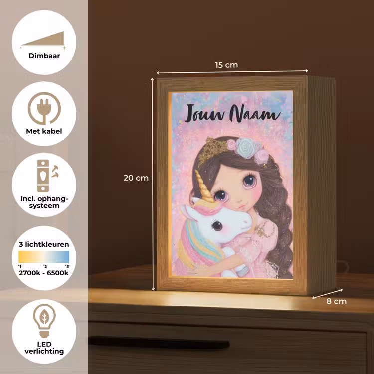 Meisje - Eenhoorn - Glitter Light Box met kabel (Kinderlampje) klein -USP_NL