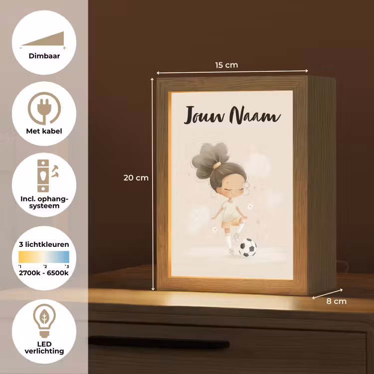 Meisje - Knot - Bruin - Voetbal Light Box met kabel (Kinderlampje) klein -USP_NL