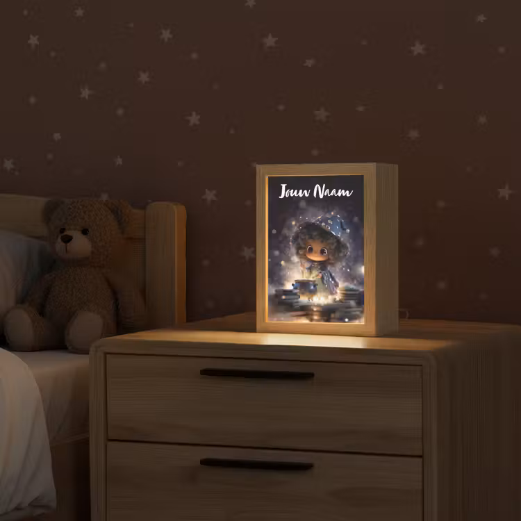 Meisje - Toveren - Sterren - Paars Light Box met kabel (Kinderlampje) klein -sfeer1_kind