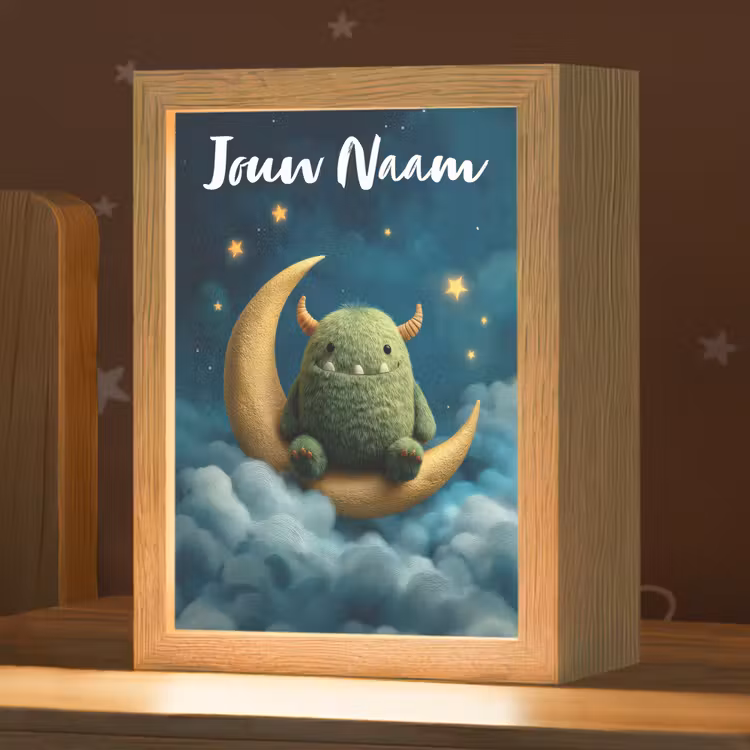 Monster - Groen - Maan - Wolken Light Box met kabel (Kinderlampje) klein -zzz_3d_website