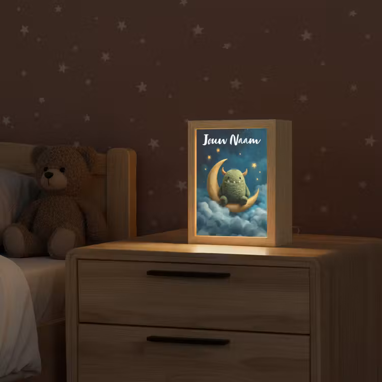 Monster - Groen - Maan - Wolken Light Box met kabel (Kinderlampje) klein -sfeer1_kind