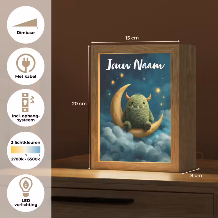 Monster - Groen - Maan - Wolken Light Box met kabel (Kinderlampje) klein -USP_NL