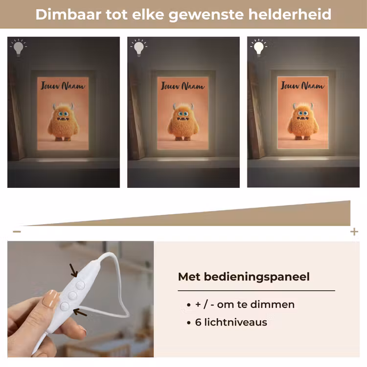 Monster - Knuffel - Oranje Light Box met kabel (Kinderlampje) klein -USP_dimbaarNL