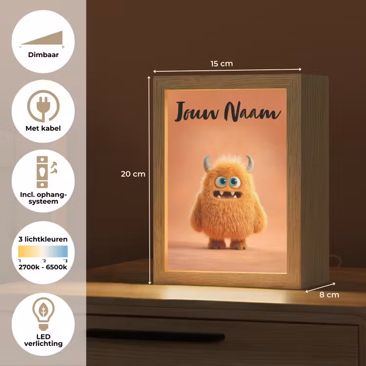 Monster - Knuffel - Oranje Light Box met kabel (Kinderlampje) klein -USP_NL