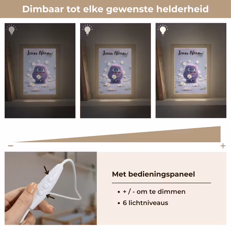 Monster - Paars - Madeliefjes Light Box met kabel (Kinderlampje) klein -USP_dimbaarNL