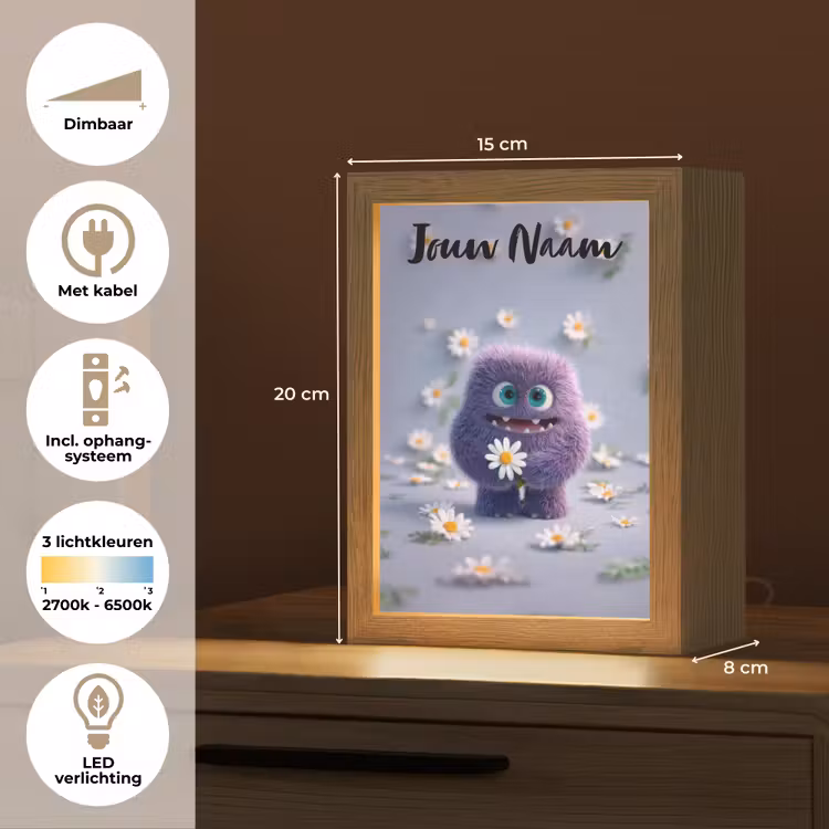 Monster - Paars - Madeliefjes Light Box met kabel (Kinderlampje) klein -USP_NL