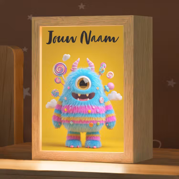 Monster - Snoep - Geel - Kleurrijk Light Box met kabel (Kinderlampje) klein -zzz_3d_website