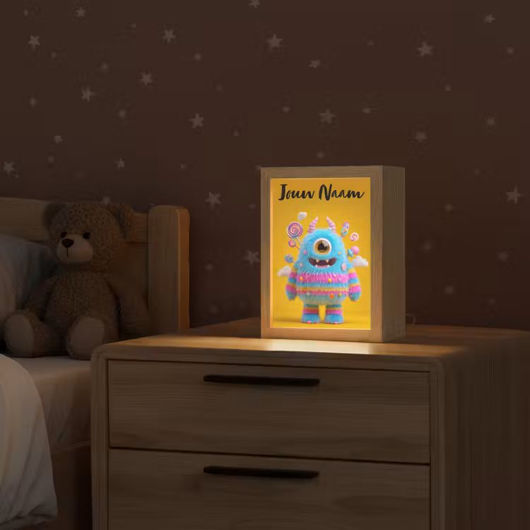 Monster - Snoep - Geel - Kleurrijk Light Box met kabel (Kinderlampje) klein -sfeer1_kind
