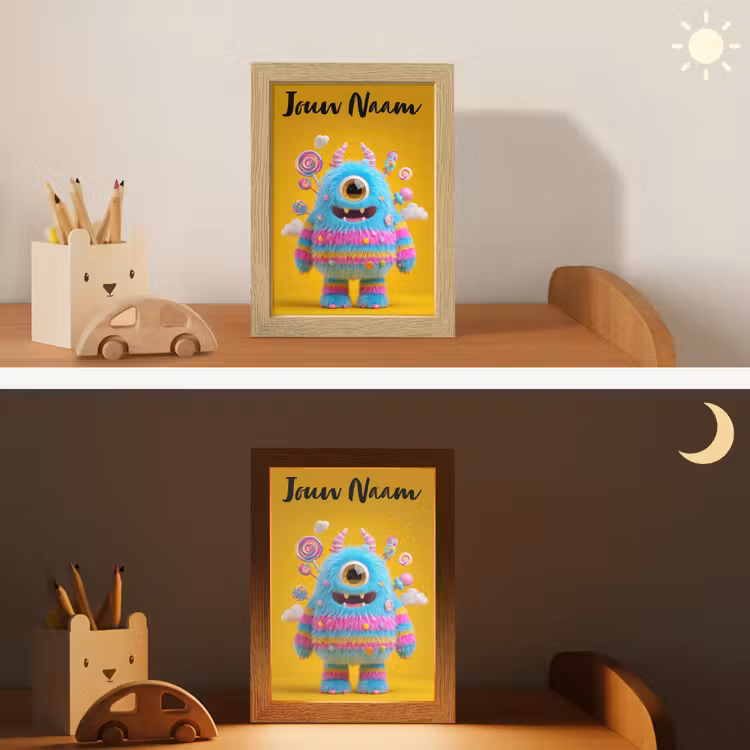 Monster - Snoep - Geel - Kleurrijk Light Box met kabel (Kinderlampje) klein -sfeer3_kind