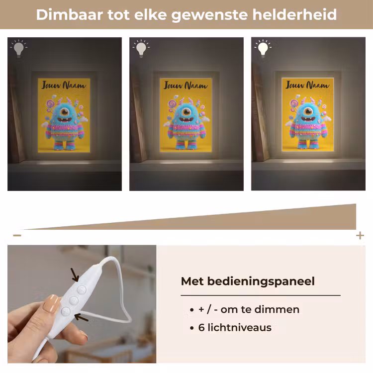 Monster - Snoep - Geel - Kleurrijk Light Box met kabel (Kinderlampje) klein -USP_dimbaarNL