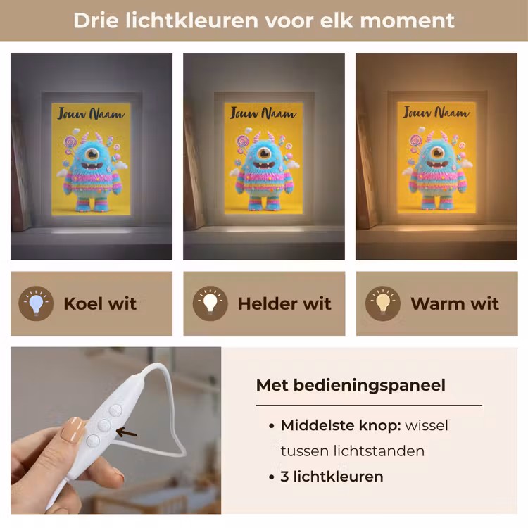 Monster - Snoep - Geel - Kleurrijk Light Box met kabel (Kinderlampje) klein -USP_lichtkleurNL