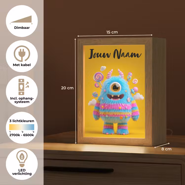 Monster - Snoep - Geel - Kleurrijk Light Box met kabel (Kinderlampje) klein -USP_NL