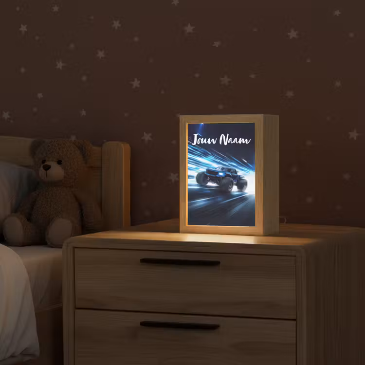 Monstertruck - Blauw - Neon - Lichten Light Box met kabel (Kinderlampje) klein -sfeer1_kind